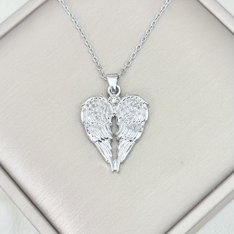 Elegant Angel Wings Heart-shaped Pendant Necklace, Angel Wing Jewelry, Holiday Gift