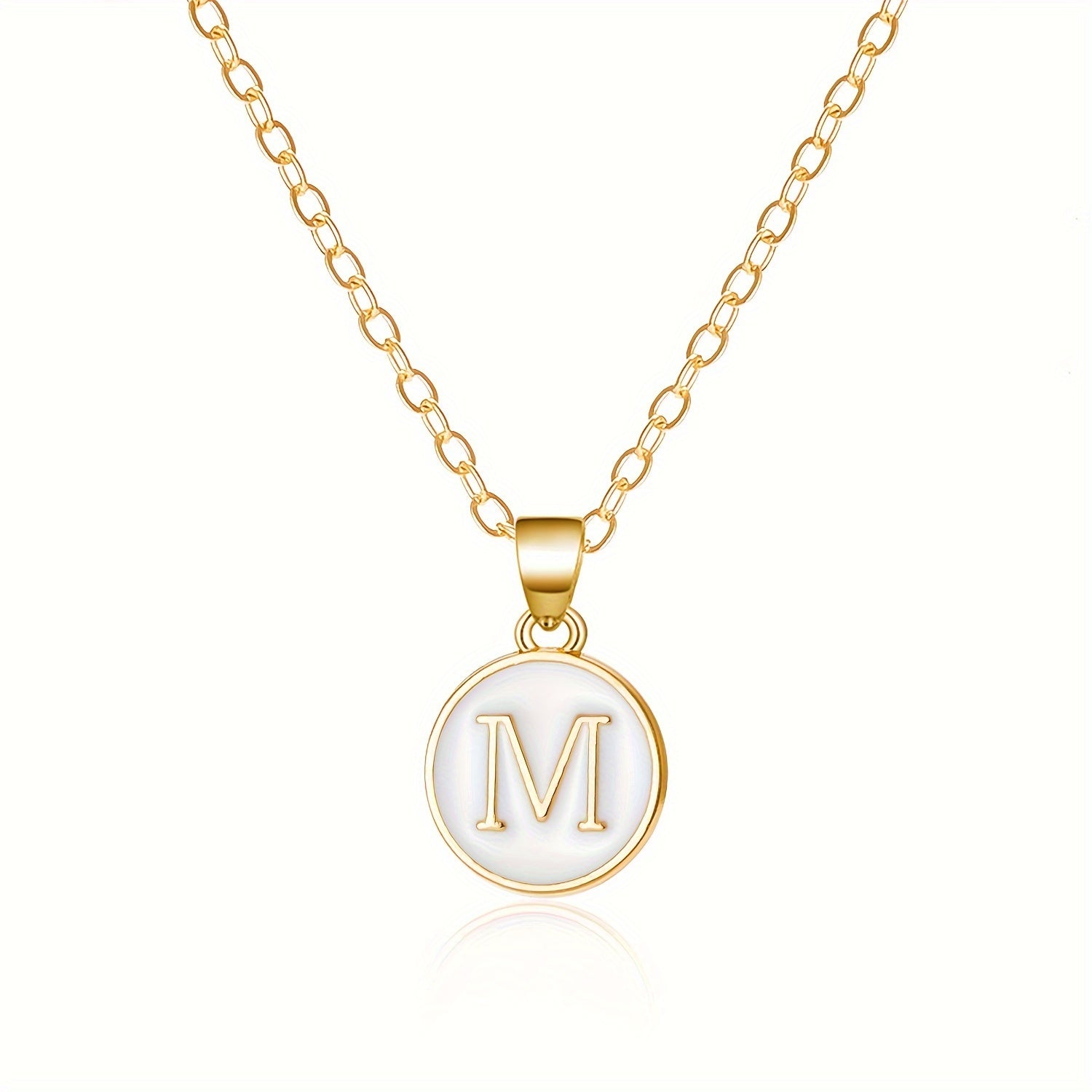 Round Shape 26 English Letter Pattern Pendant Necklace Elegant Simple Style Zinc Alloy Jewelry Trendy Female Necklace
