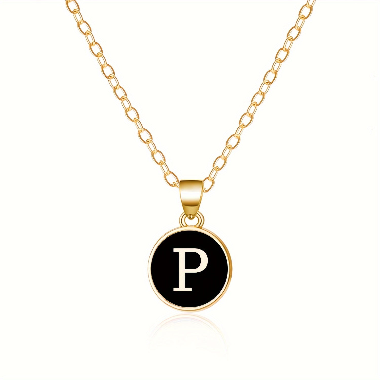 Round Shape 26 English Letter Pattern Pendant Necklace Elegant Simple Style Zinc Alloy Jewelry Trendy Female Necklace