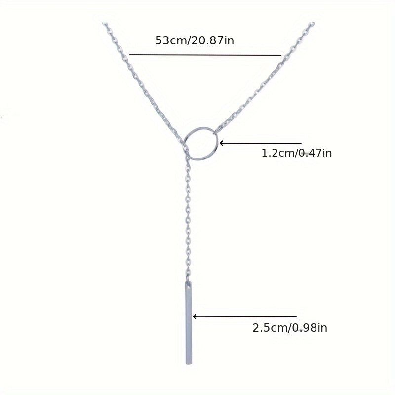 Simple Chic Y-Necklace, Monochrome Circle Alloy Clavicle Necklace for Women, Rod Accent, Minimalist Style Jewelry