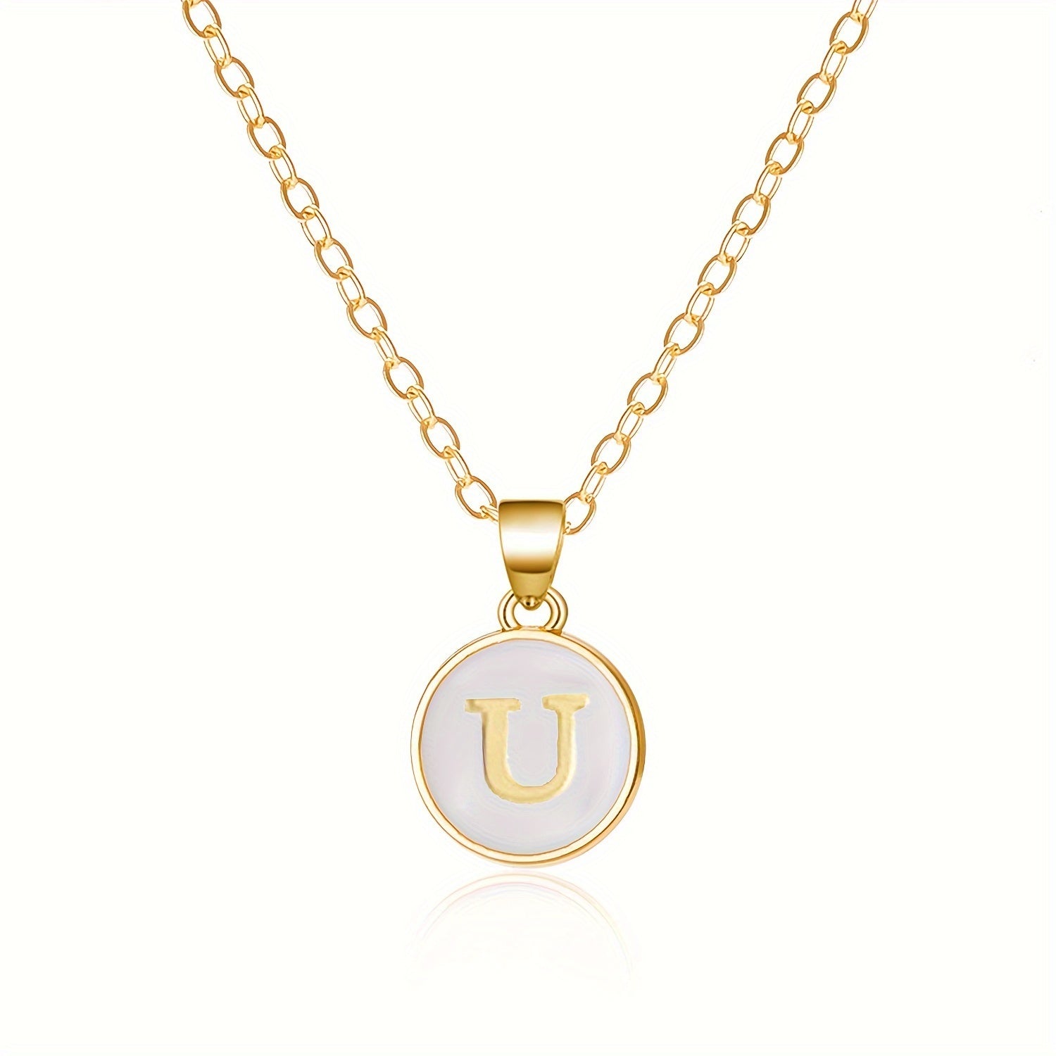 Round Shape 26 English Letter Pattern Pendant Necklace Elegant Simple Style Zinc Alloy Jewelry Trendy Female Necklace