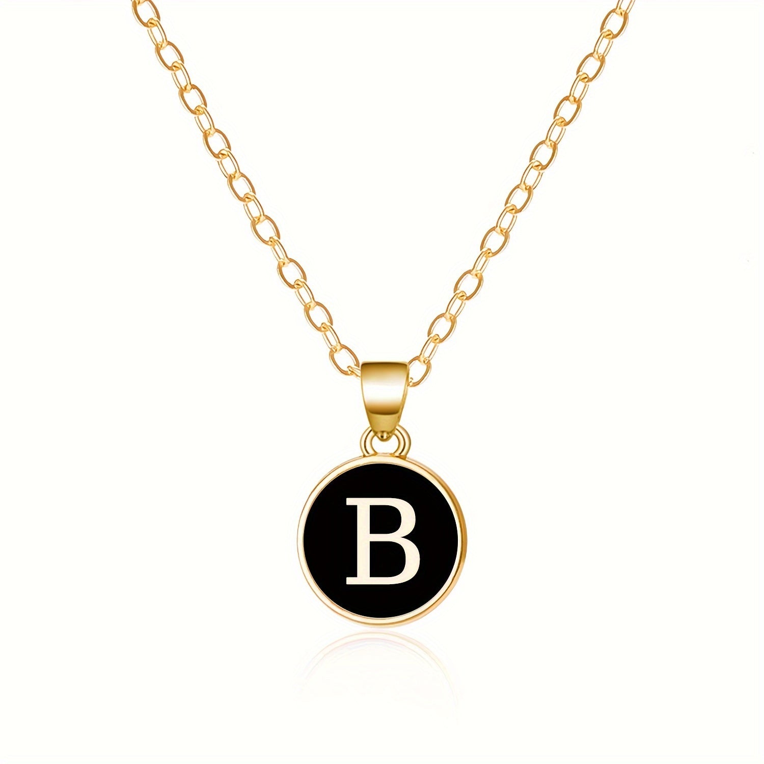 Round Shape 26 English Letter Pattern Pendant Necklace Elegant Simple Style Zinc Alloy Jewelry Trendy Female Necklace