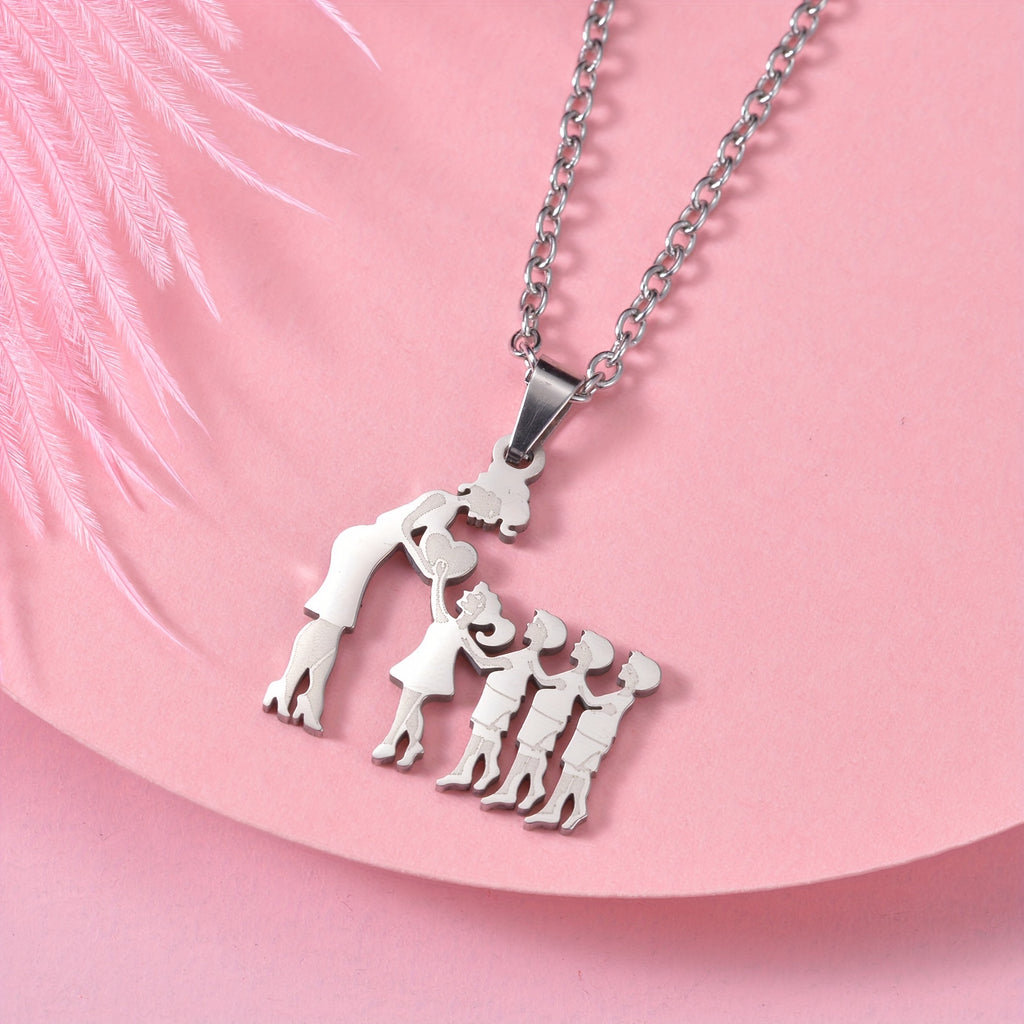 1pc Fashionable & Minimalist Stainless Steel Mother & Daughter Pendant Necklace For Men, Ideal choice for Gifts