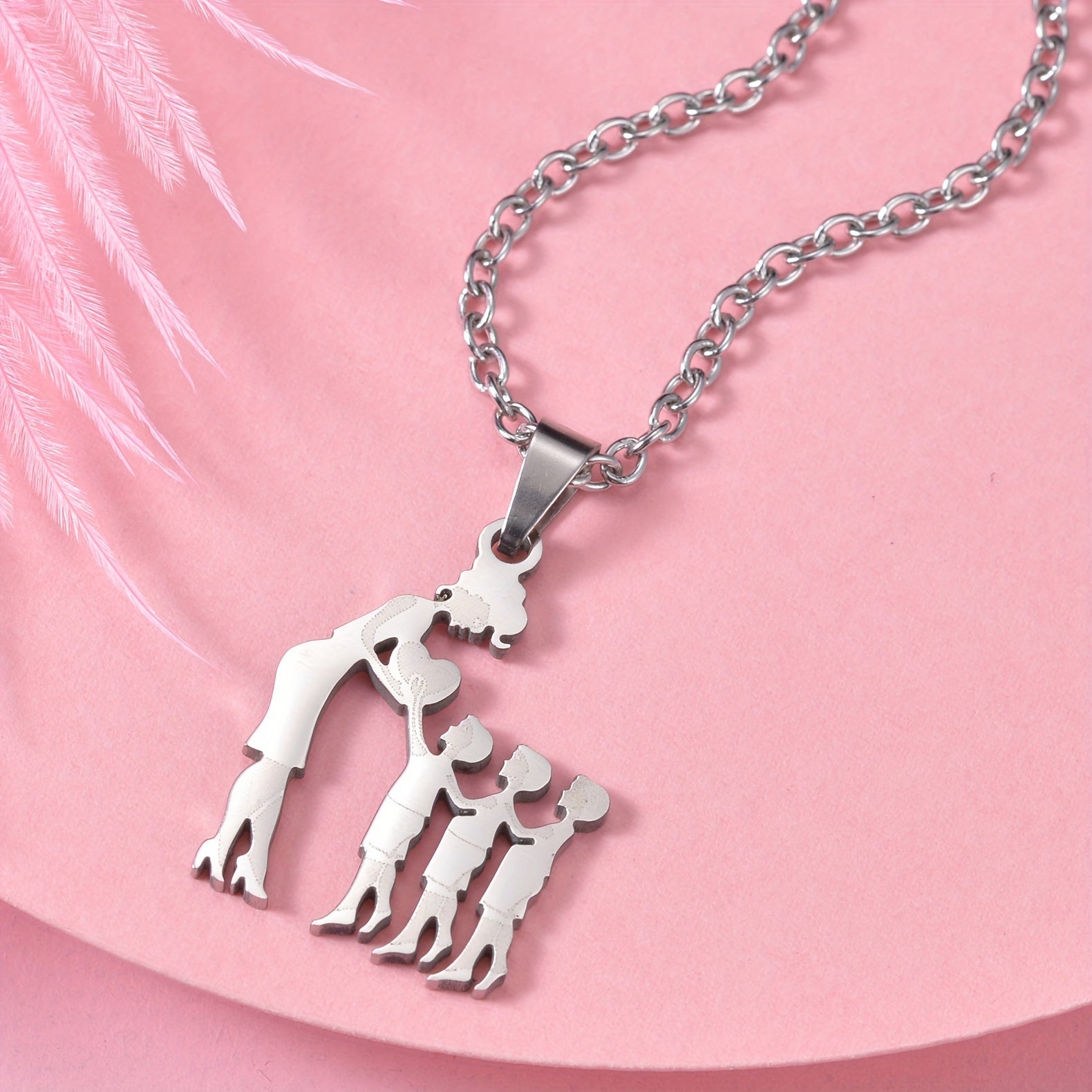 1pc Fashionable & Minimalist Stainless Steel Mother & Daughter Pendant Necklace For Men, Ideal choice for Gifts