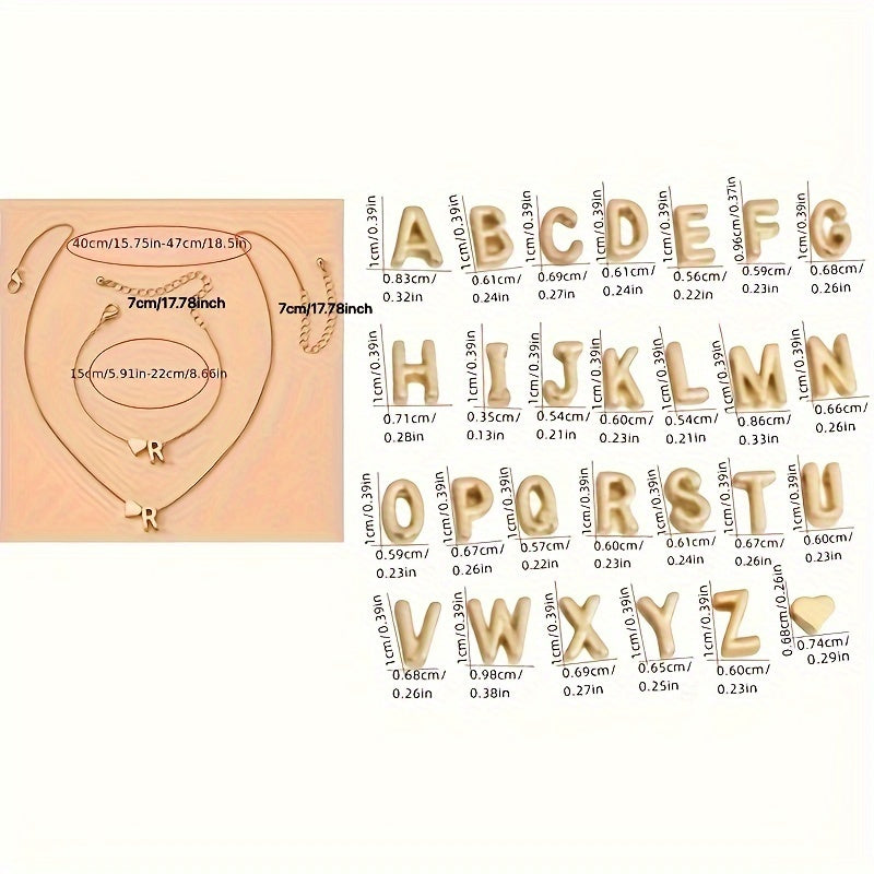 1 Necklace + 1 Bracelet Minimalist Alphabet Jewelry Set - Trendy Letter Design, Personalized Initial, Versatile Party Accessory for Daily Outfits, Perfect Gift Idea with U-Choose Alphabet Option