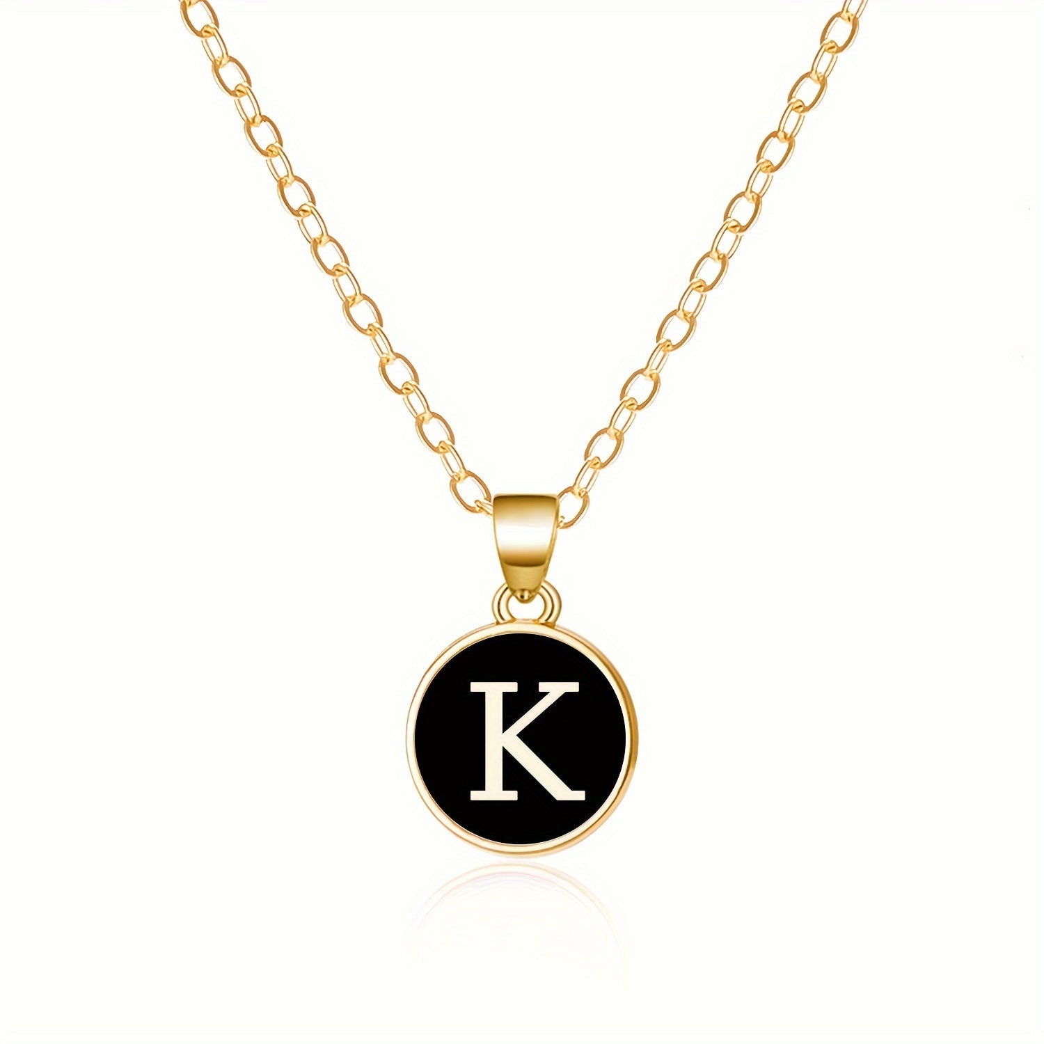 Round Shape 26 English Letter Pattern Pendant Necklace Elegant Simple Style Zinc Alloy Jewelry Trendy Female Necklace