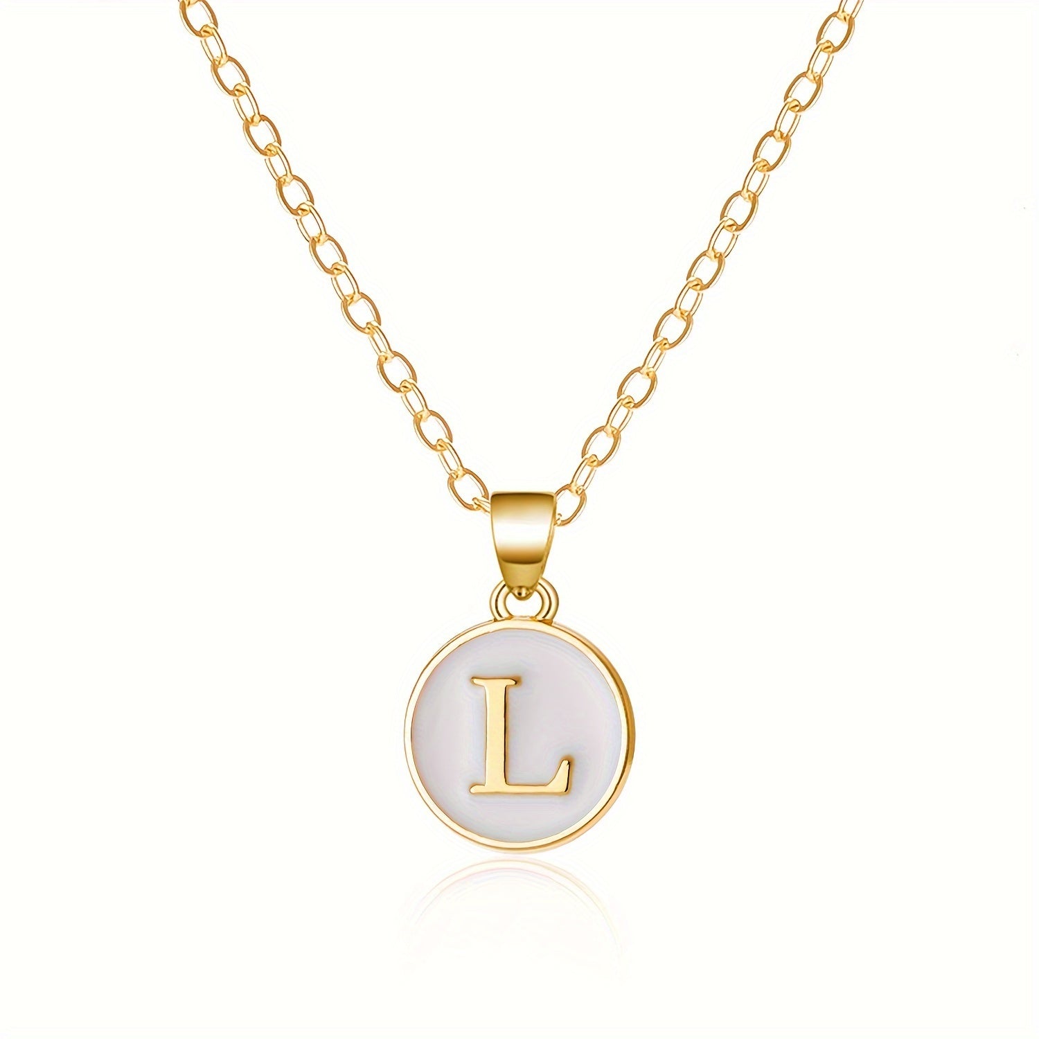 Round Shape 26 English Letter Pattern Pendant Necklace Elegant Simple Style Zinc Alloy Jewelry Trendy Female Necklace