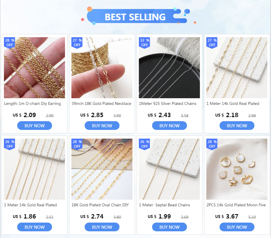 39inch 18K Gold Plated Necklace Chain DIY Jewelry Findings Supplies Handmade Components Brass accessories