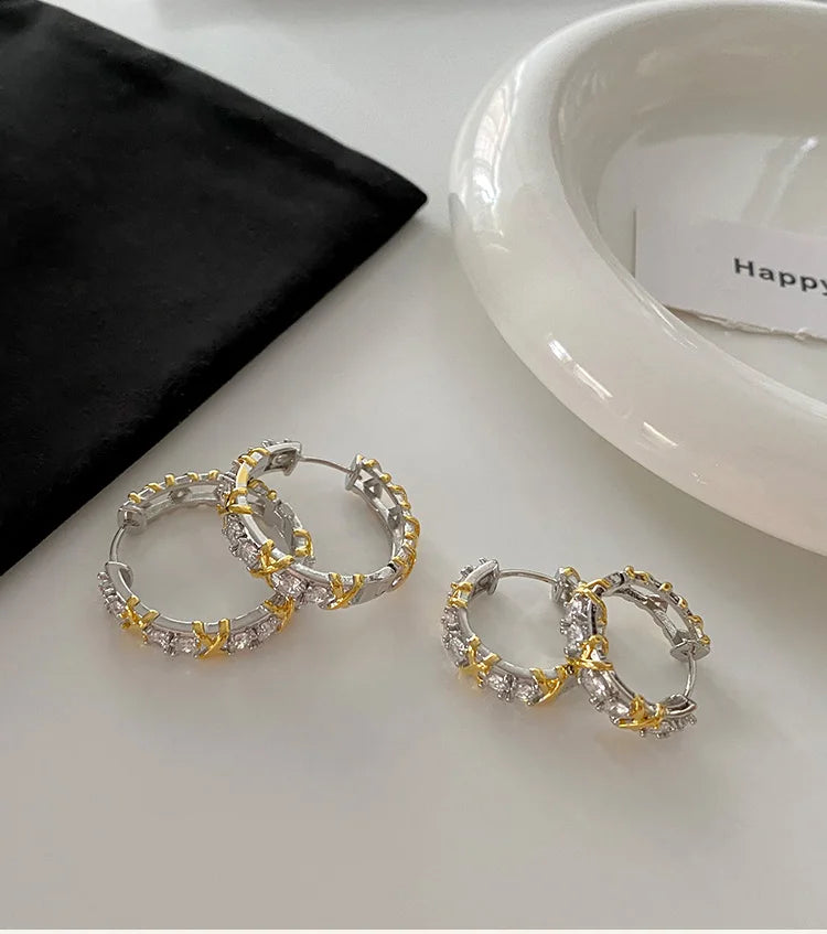 Design Girl's Jewelry Luxurious Accessories For Women‘s 2024 Fashionable Gold and Silver Color Inlay With Zircon Metal Earrings