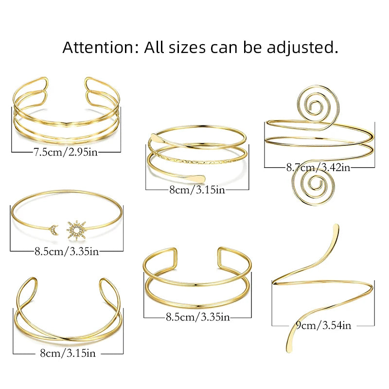 FTCY 7 Pcs Upper Arm Bracelets for Women Adjustable Gold Color Arm Cuff Bangle Women's Jewelry Gifts