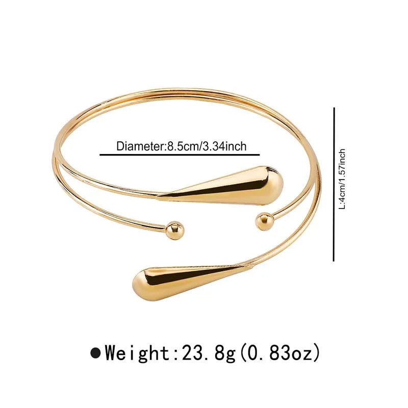 Vintage Gold Color Waterdrop Open Cuff Bracelets for Women Fashion Metal Geometric Cross Adjustable Arm Bracelets Jewelry Gifts
