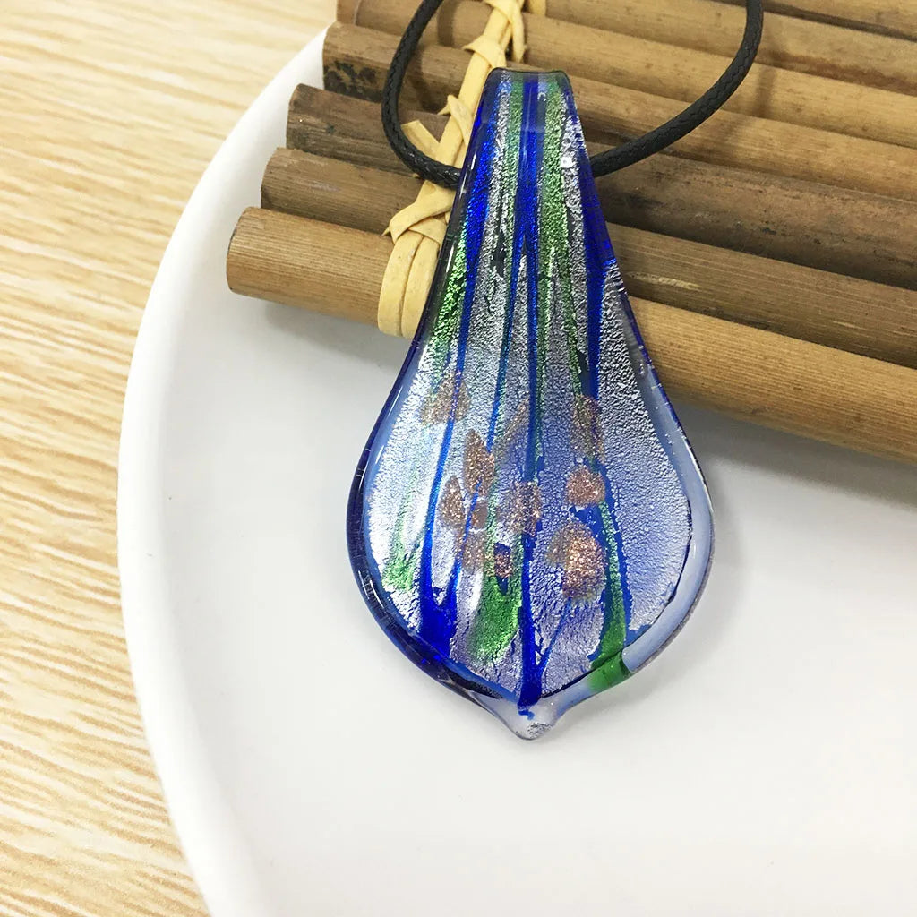 Fashion 3set   Glass Floral Leaf Shape Pendant Necklace Earrings Jewelry Set Handmade Personalized Jewelry for Women