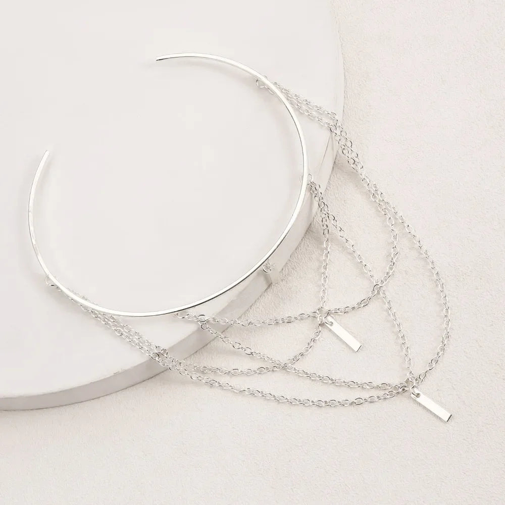 Gold Color Open Upper Arm Bracelet Women's Jewelry Rectangle Charm Tassel Arm Bangle Party Summer Fashion Accessories New