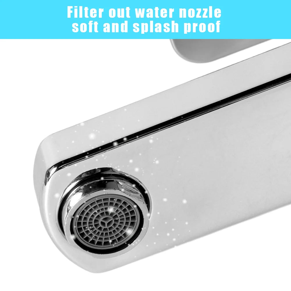 Bathroom Sink Faucet Square Basin Faucet Hot & Cold Water Mixed Water Faucet Vanity Tap Deck Mounted Washbasin Tap