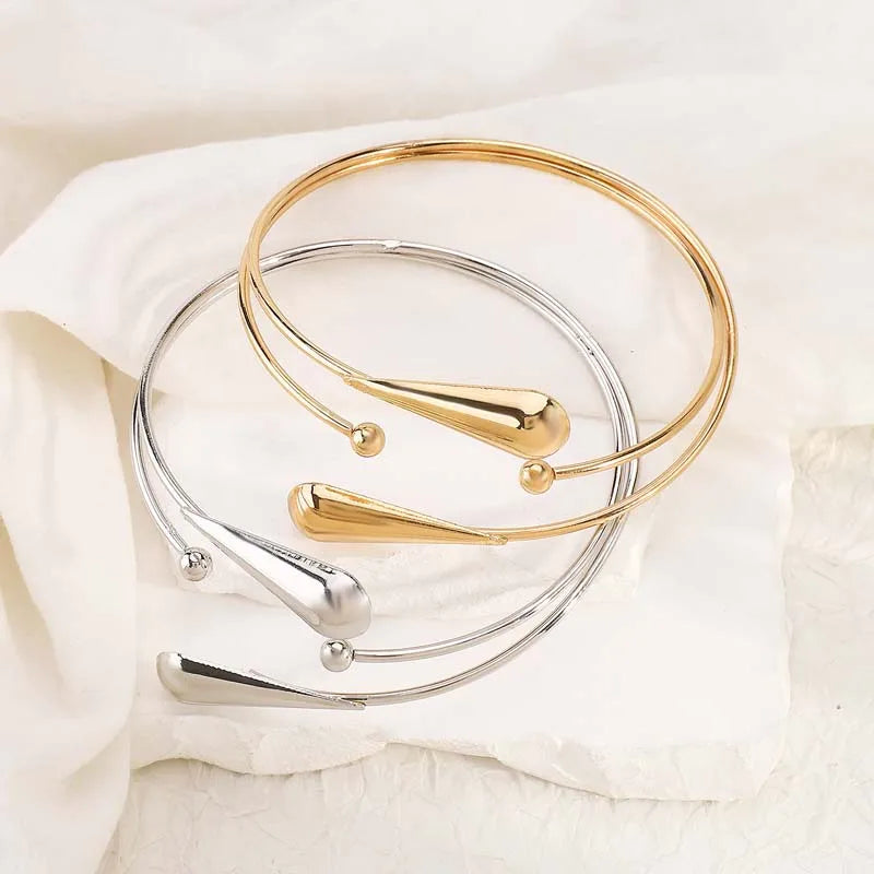 Vintage Gold Color Waterdrop Open Cuff Bracelets for Women Fashion Metal Geometric Cross Adjustable Arm Bracelets Jewelry Gifts