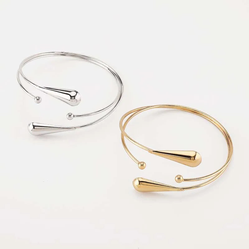 Vintage Gold Color Waterdrop Open Cuff Bracelets for Women Fashion Metal Geometric Cross Adjustable Arm Bracelets Jewelry Gifts