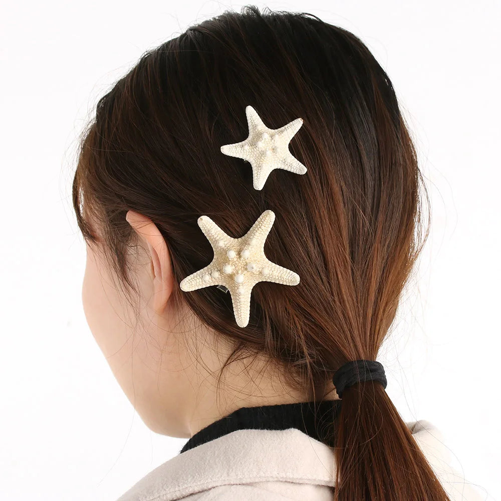 2Pcs Fashion Starfish Hair Clip Star Sea Hairpin Women Elegant Natural Beach Jewelry Hair Accessories