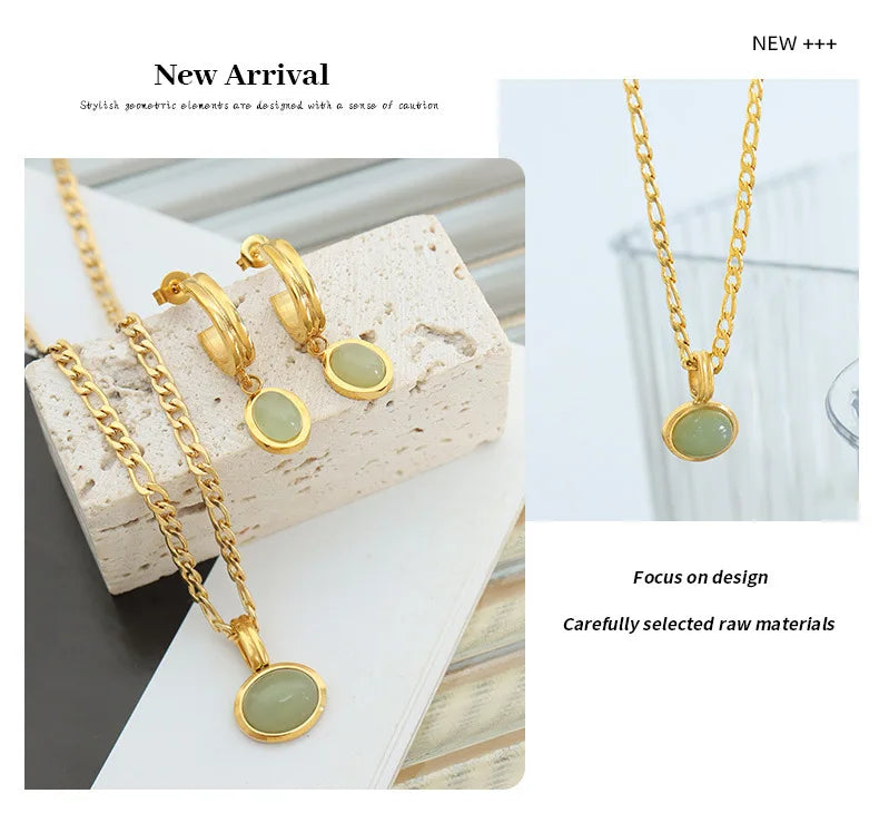 Fashion Necklaces Earring For Woman Set Elegant Green Stone Pendant Poland Wedding Jewelry High Quality Fine Gift Wholesale