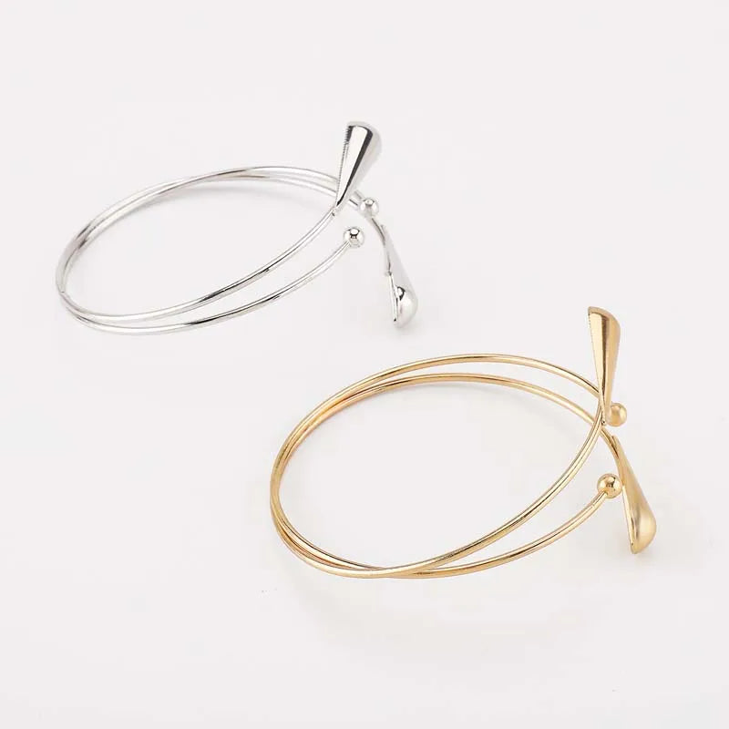 Vintage Gold Color Waterdrop Open Cuff Bracelets for Women Fashion Metal Geometric Cross Adjustable Arm Bracelets Jewelry Gifts