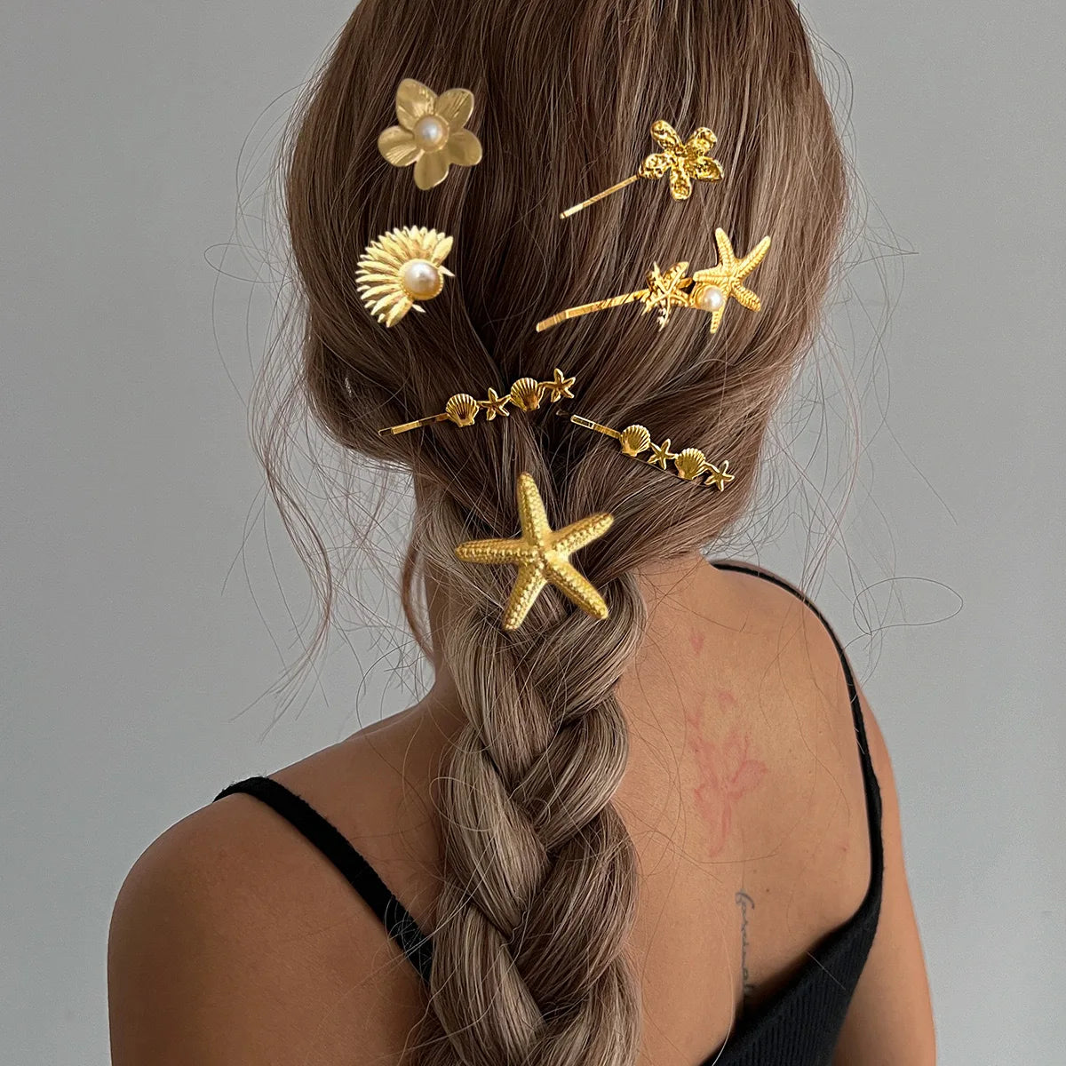 Simple Metal Starfish Hair Clip for Women Girls Gold Color Star Flower Hairpin Fashion Temperament Hair Fork Beach Accessories