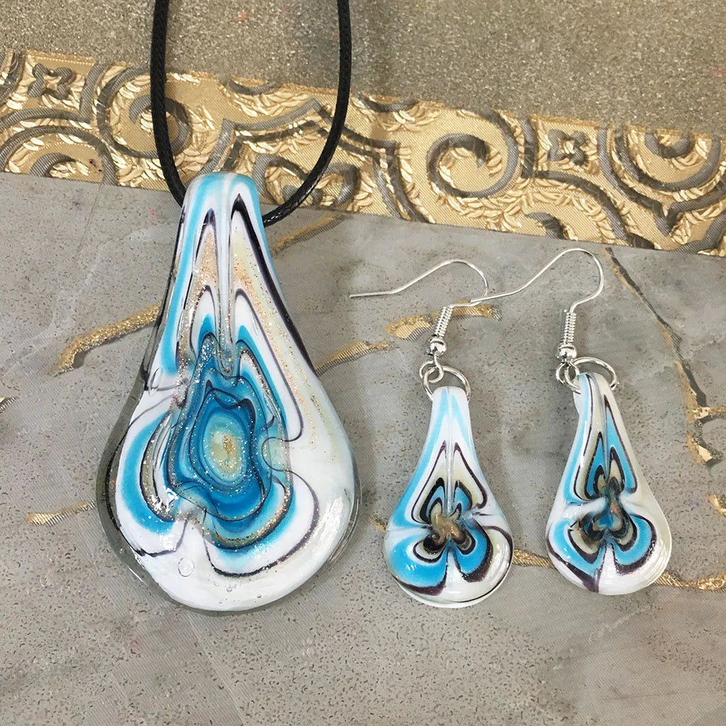 Fashion 3set   Glass Floral Leaf Shape Pendant Necklace Earrings Jewelry Set Handmade Personalized Jewelry for Women