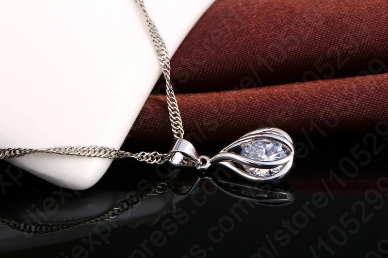 Fashion Popular Jewelry Set For Women Shiny Crystal Stone 925 Sterling Silver Pendant Necklace Hoop Earring Party Gift