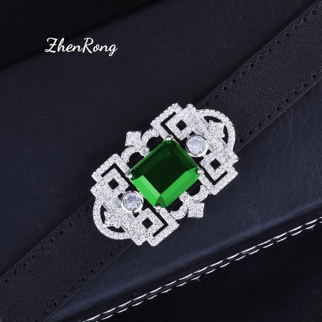 Foydjew Luxury Jewelry Women Artificial Emerald Choker Wristband Collar Pendant Necklaces Inlaid Zircon Leather Belt Bracelets