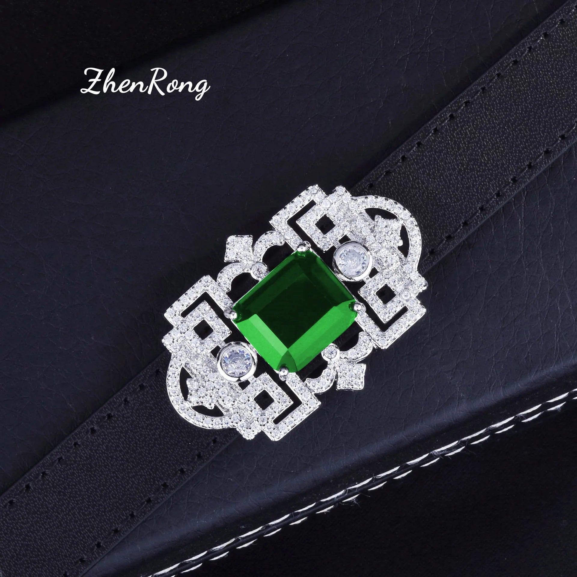 Foydjew Luxury Jewelry Women Artificial Emerald Choker Wristband Collar Pendant Necklaces Inlaid Zircon Leather Belt Bracelets