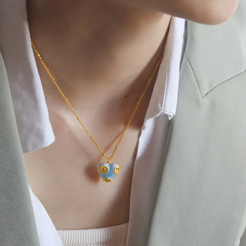 Fashion Jewelry Luxury Temperament Heart Pendant Necklace Earrings For Women Female Gifts Delicate Design Accessories Hot Sale