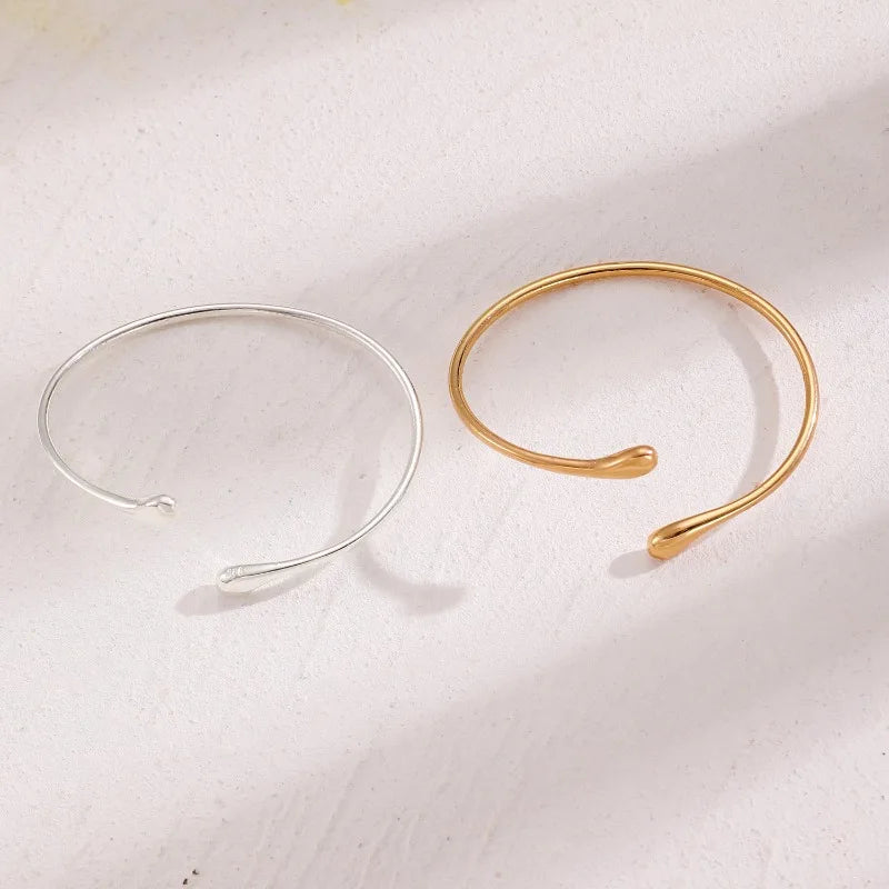 Stainless Steel Geometric Water Drop Shape Bangles for Women Vintage Simple Upper Arm Bracelet Adjustable Boho Chic Jewelry Gift