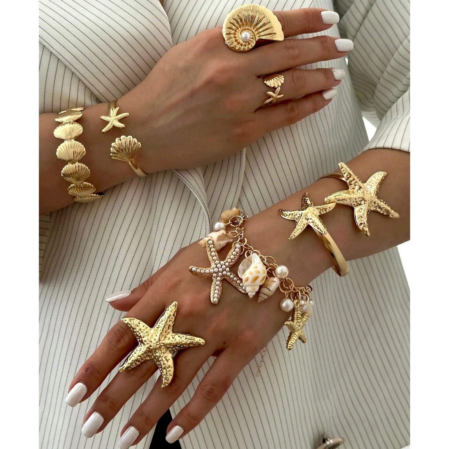 DIEZI Hip Hop Punk Starfish Shell Cuff Bangles For Women Men Exaggerated Fashion Gold Silver Color Bangles Bracelets Jewelry