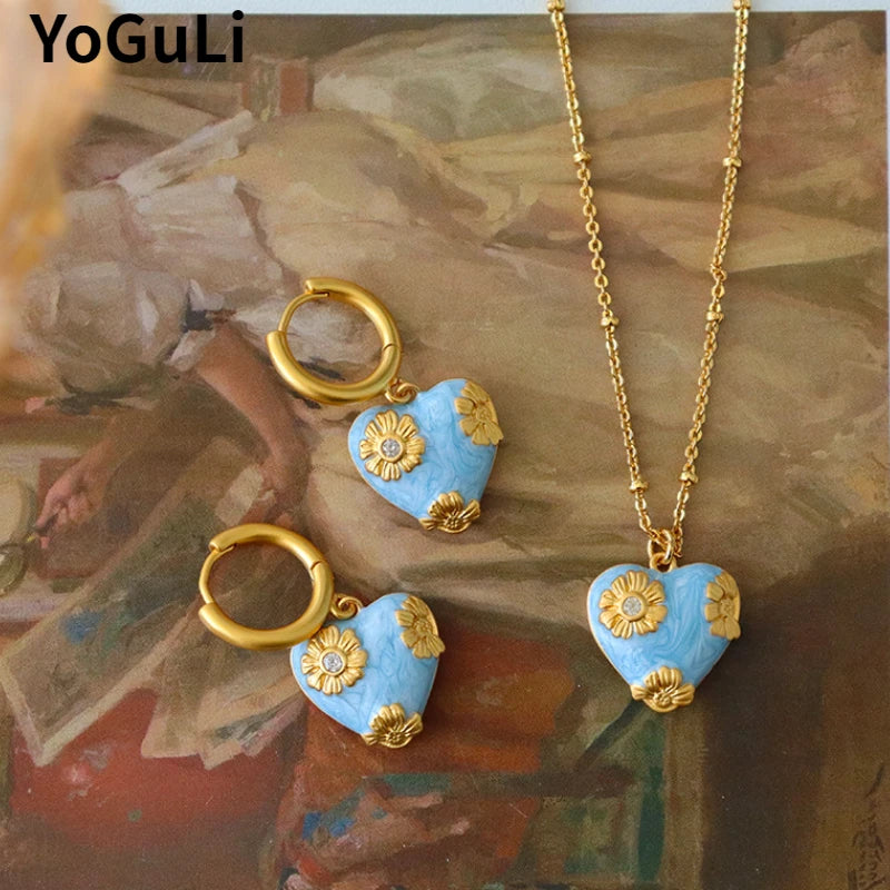 Fashion Jewelry Luxury Temperament Heart Pendant Necklace Earrings For Women Female Gifts Delicate Design Accessories Hot Sale