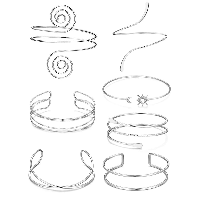 FTCY 7 Pcs Upper Arm Bracelets for Women Adjustable Gold Color Arm Cuff Bangle Women's Jewelry Gifts