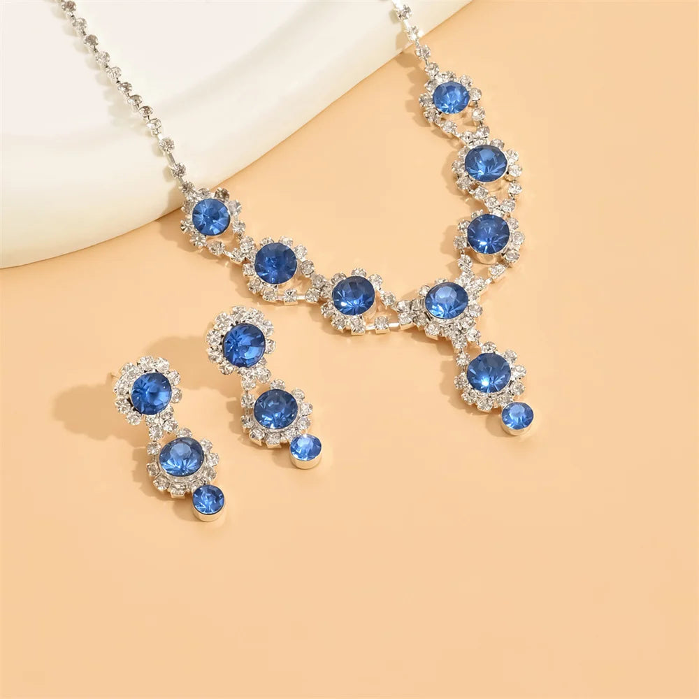 Fashion Necklace Earring Set Women Luxury Emerald Zircon Jewelry Crystal Waterdrop Pendant Choker Necklace Wedding Bride Jewelry