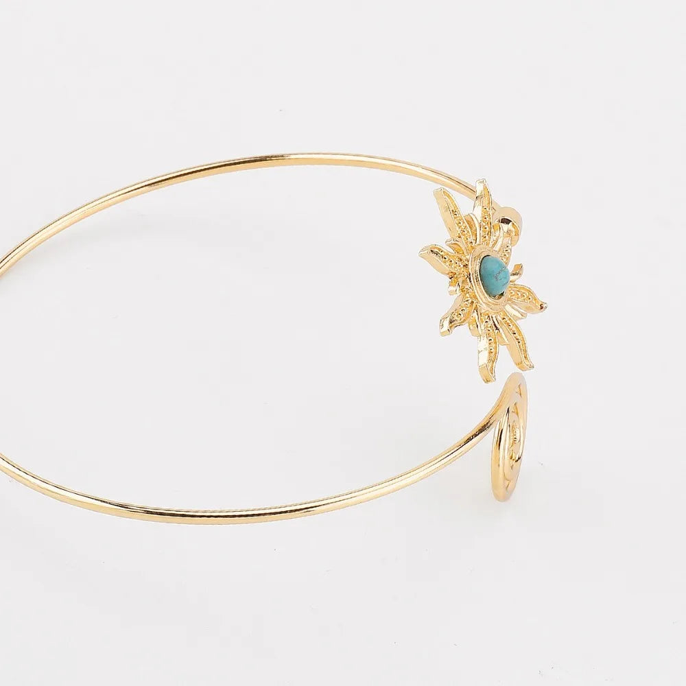Simple Alloy Arm Cuff Turquoise Twist Line Cuff Bangle for Women Arm Chain Sun Wide Open Arm Cuff Jewelry