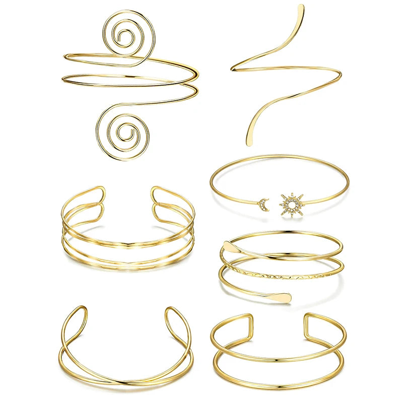 FTCY 7 Pcs Upper Arm Bracelets for Women Adjustable Gold Color Arm Cuff Bangle Women's Jewelry Gifts