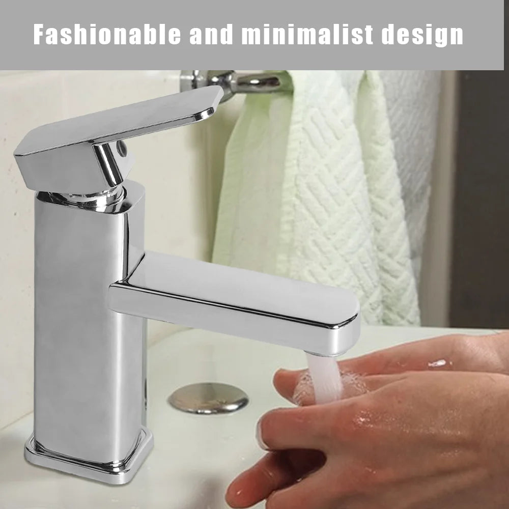 Bathroom Sink Faucet Square Basin Faucet Hot & Cold Water Mixed Water Faucet Vanity Tap Deck Mounted Washbasin Tap