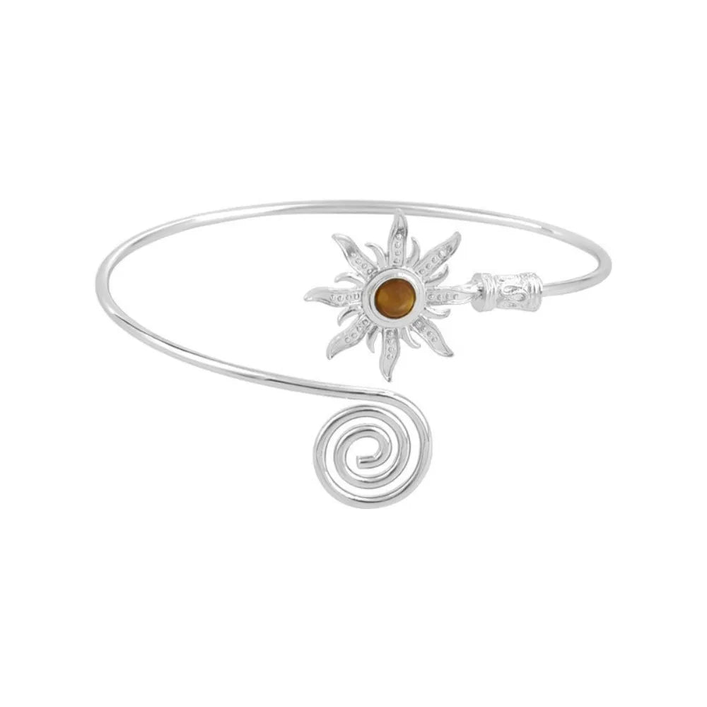 Simple Alloy Arm Cuff Turquoise Twist Line Cuff Bangle for Women Arm Chain Sun Wide Open Arm Cuff Jewelry