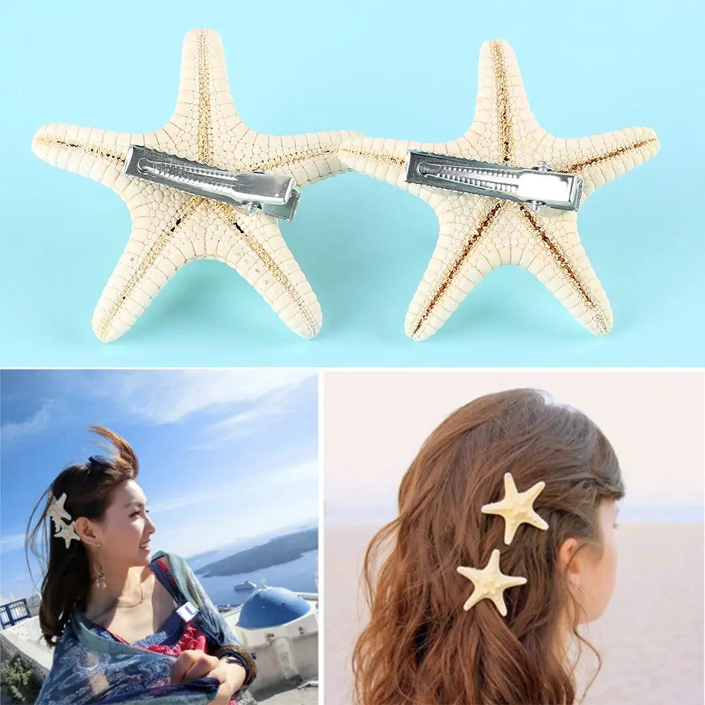 2Pcs Fashion Starfish Hair Clip Star Sea Hairpin Women Elegant Natural Beach Jewelry Hair Accessories