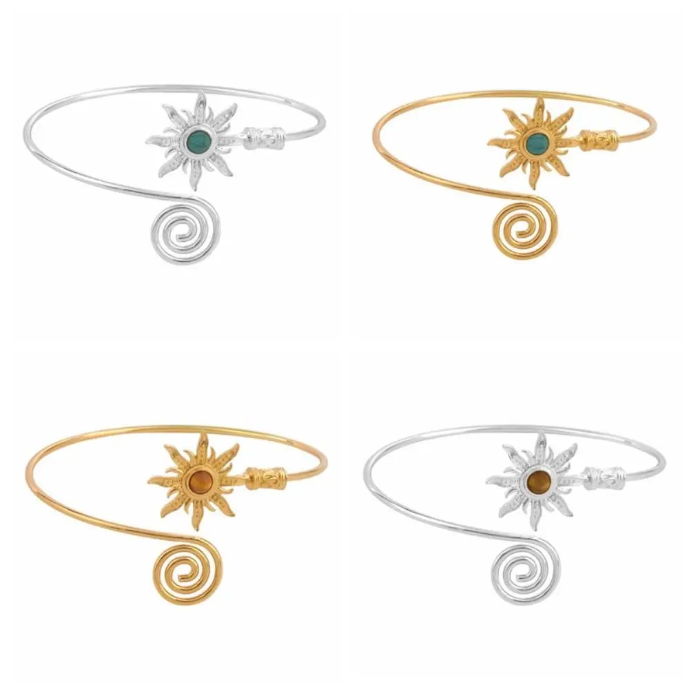 Simple Alloy Arm Cuff Turquoise Twist Line Cuff Bangle for Women Arm Chain Sun Wide Open Arm Cuff Jewelry