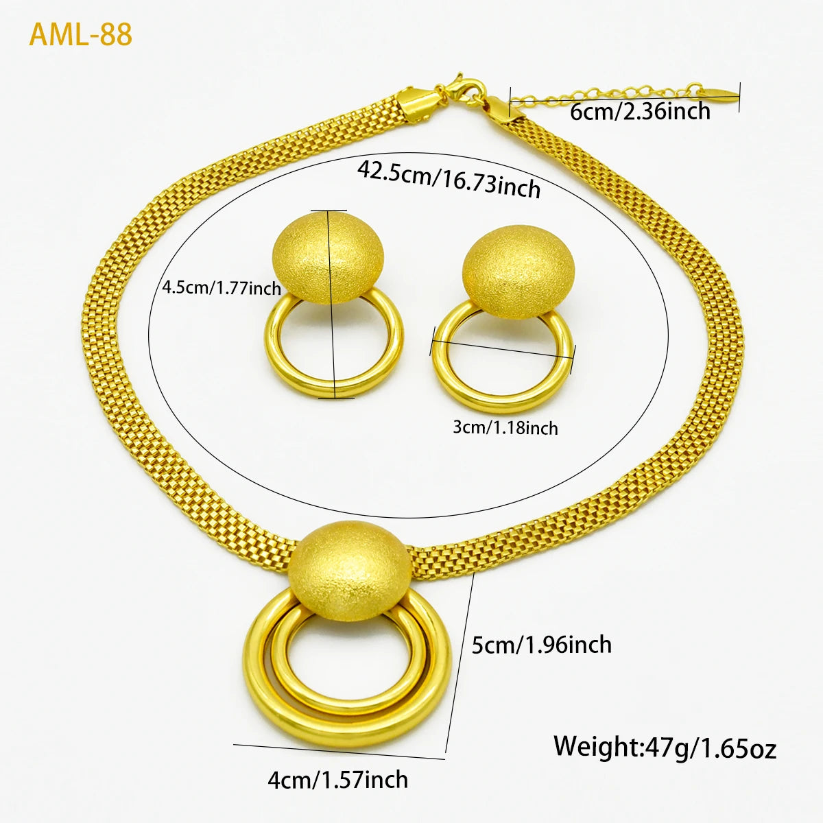 Fashion Women Jewelry Set for Accessories 24k Gold Color Round Necklace and Earrings Set for Engagement Party Dubai Wedding