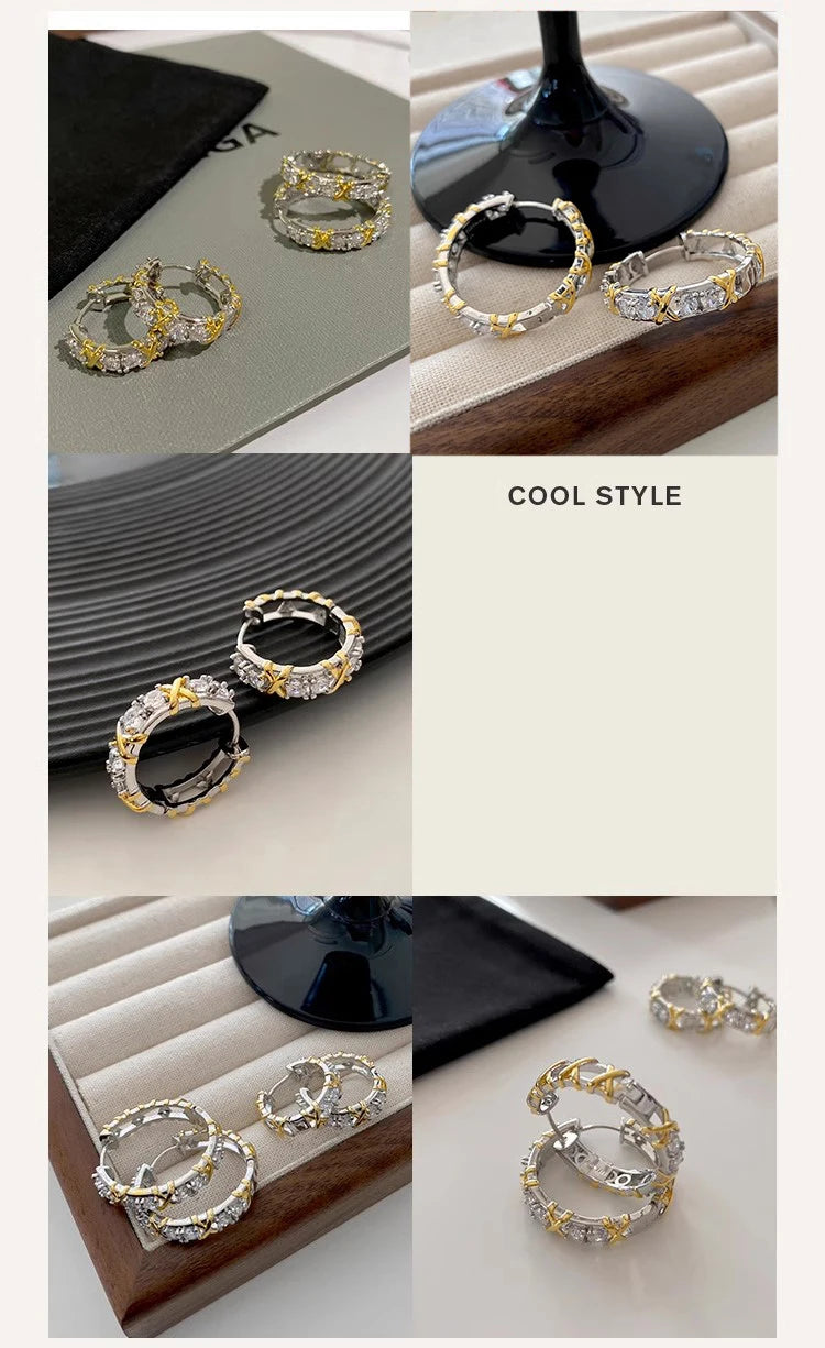 Design Girl's Jewelry Luxurious Accessories For Women‘s 2024 Fashionable Gold and Silver Color Inlay With Zircon Metal Earrings