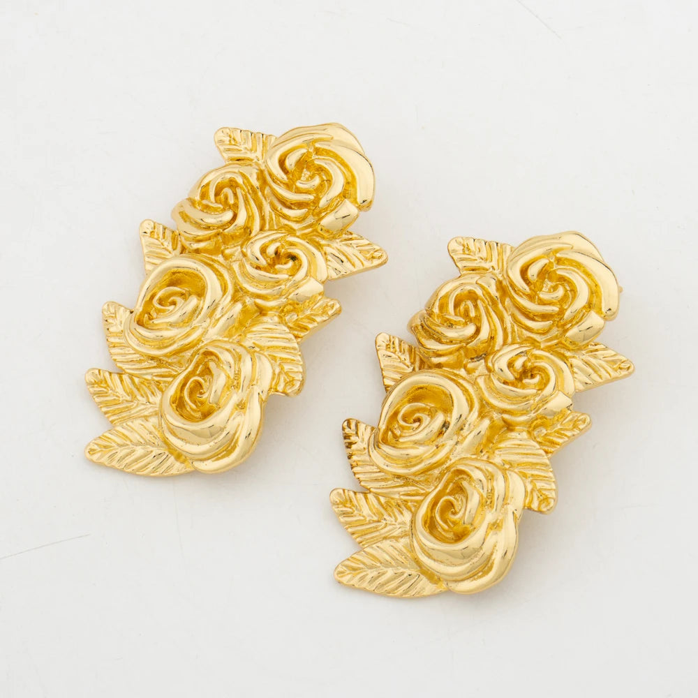 African Fashion Flower Jewelry Set for Women Luxury Gold Color Big Hig Quality Earrring Necklace Bangle Ring Bride Christmas Gif