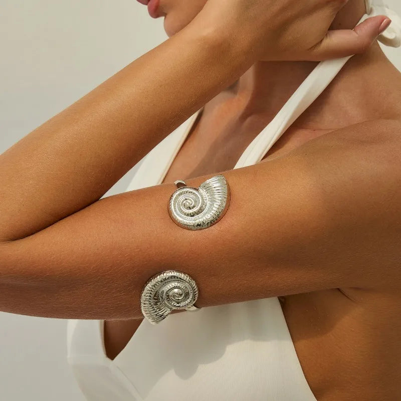 Trendy Metal Starfish Open Cuff Bangles for Women Elegant Flower Spiral Upper Arm Bracelet Boho Beach Vacation Jewelry Gifts