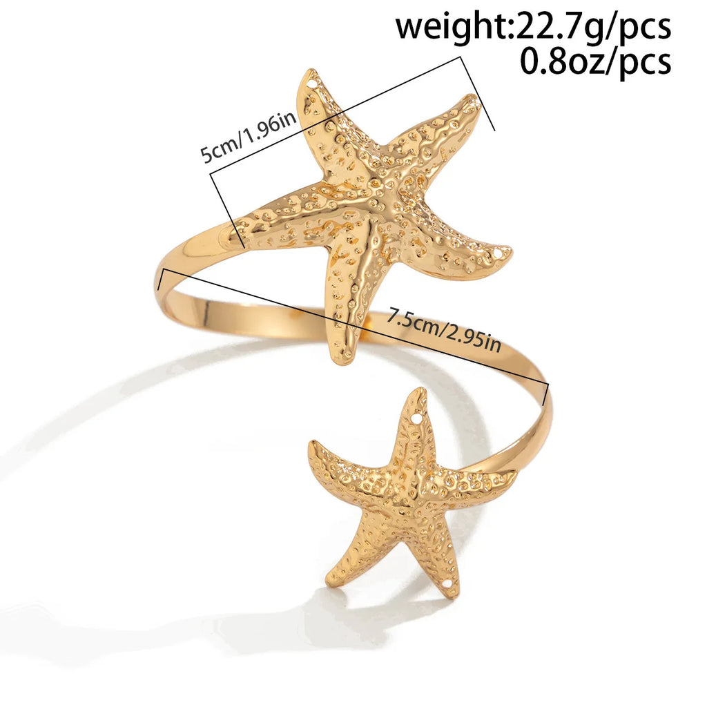 Trendy Metal Starfish Open Cuff Bangles for Women Elegant Flower Spiral Upper Arm Bracelet Boho Beach Vacation Jewelry Gifts