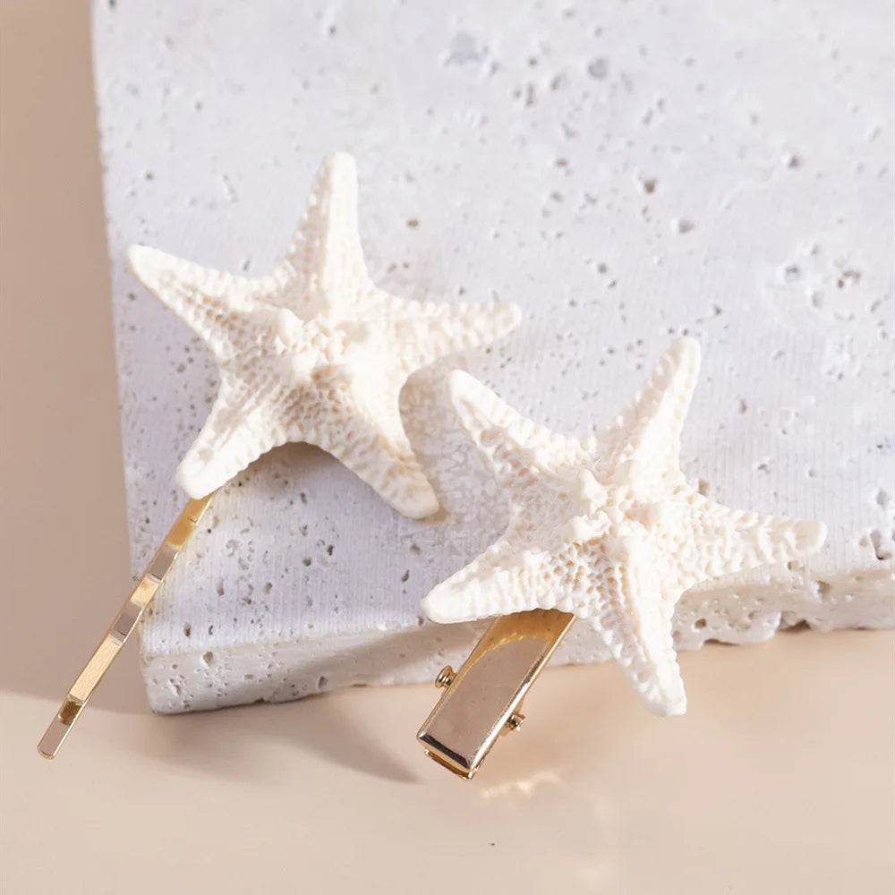 2PCS Starfish Sea Star Hairpin Natural Elegant Hair Clip Hairgrips Headwear Headdress Jewelry For Women Girls Hair Accessories