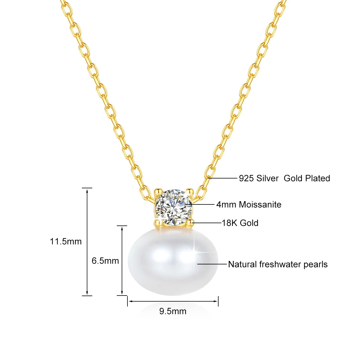 100% Real 18K Gold Pearl Necklace With Moissanite Stone Luxury AU750 K Gold Pendant Wedding Jewelry Gift With Certificate 2025