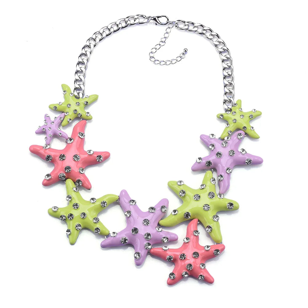 2025 New Fashion Enamel Starfish Necklace Earrings Women Jewelry Sets Indian Large Collar Metal Chain Choker Necklace Jewelry