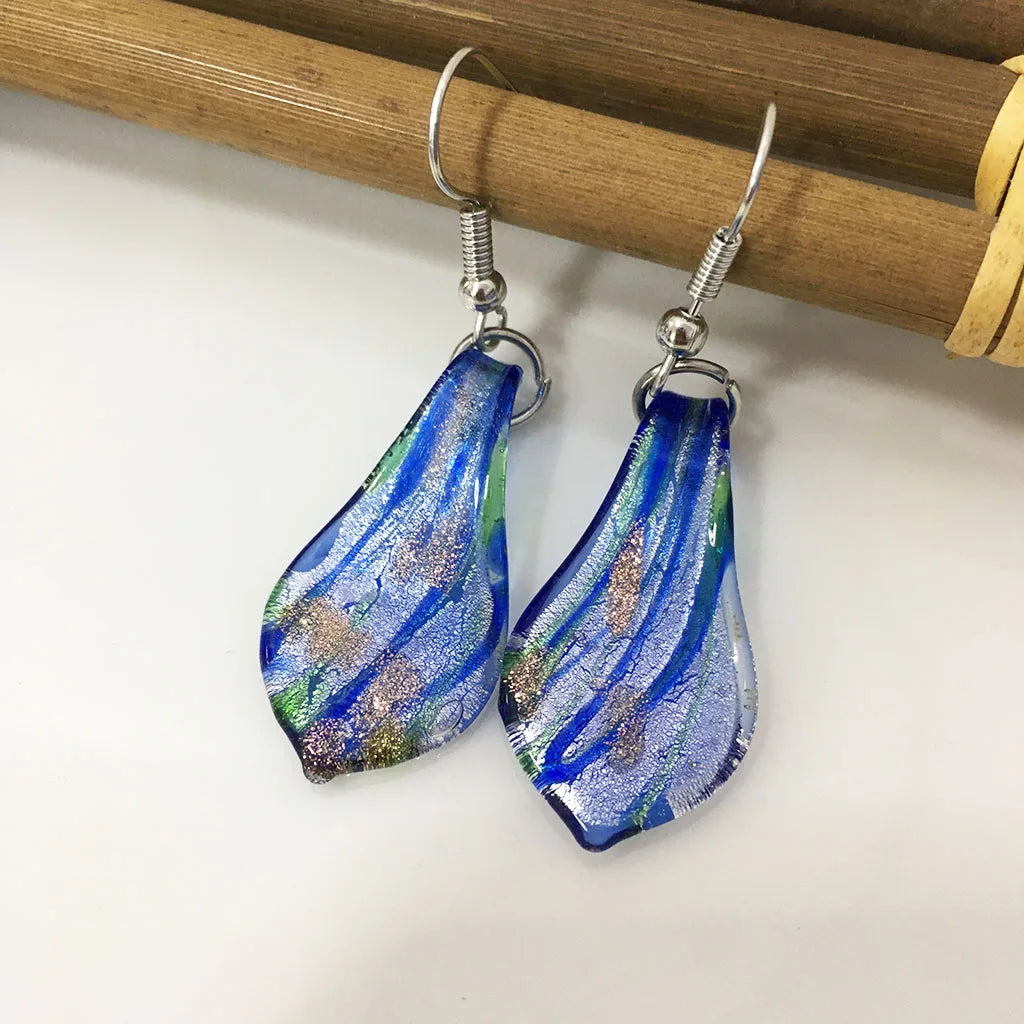 Fashion 3set   Glass Floral Leaf Shape Pendant Necklace Earrings Jewelry Set Handmade Personalized Jewelry for Women