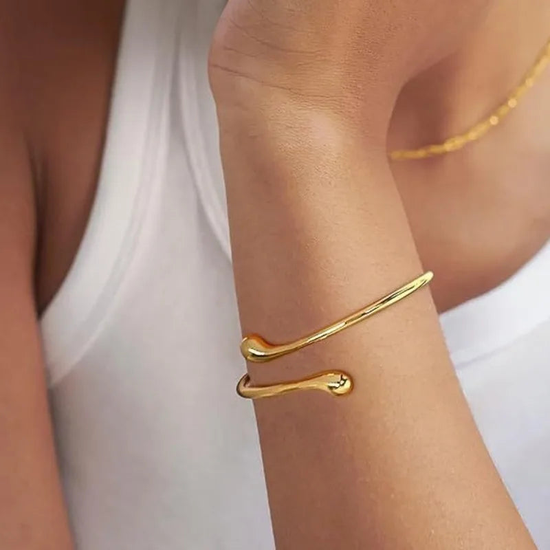Stainless Steel Geometric Water Drop Shape Bangles for Women Vintage Simple Upper Arm Bracelet Adjustable Boho Chic Jewelry Gift